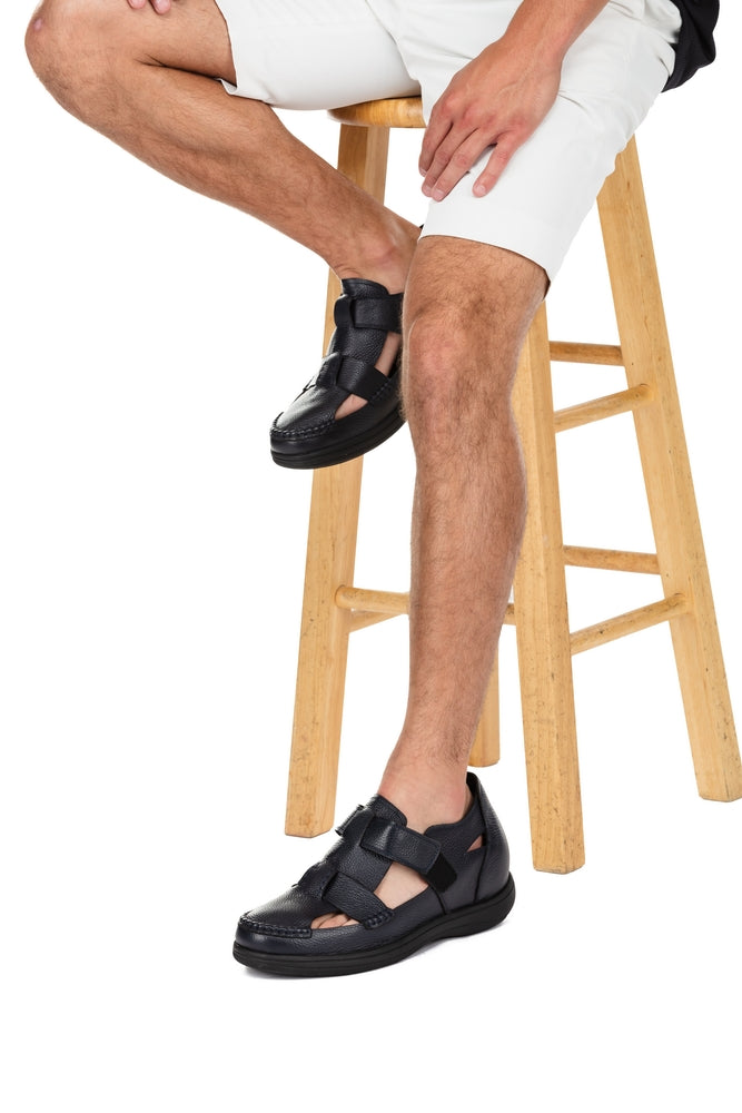 CALTO - K2661 - 3.2 Inches Taller (Black) - Casual Fisherman Sandal