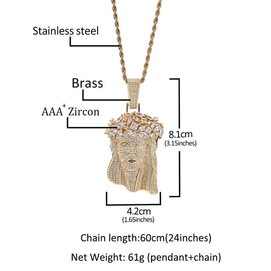 Hip Hop Iced Out CZ Jesus Piece Pendant Necklace