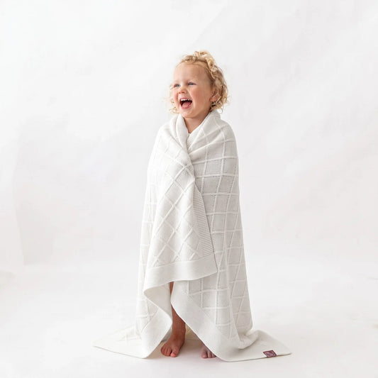 Diamond Stitch Baby Knit Blanket in White