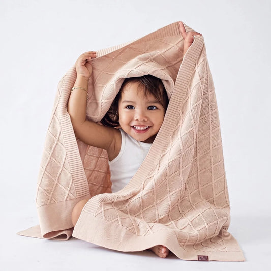 Diamond Stitch Baby Knit Blanket in Beige