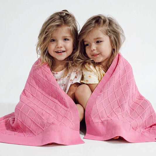 Diamond Stitch Baby Knit Blanket in Rose Pink