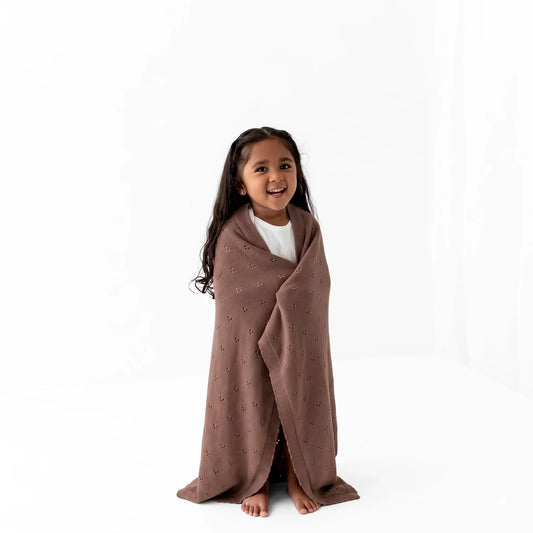 Pointelle Baby Knit Blanket in Mocha