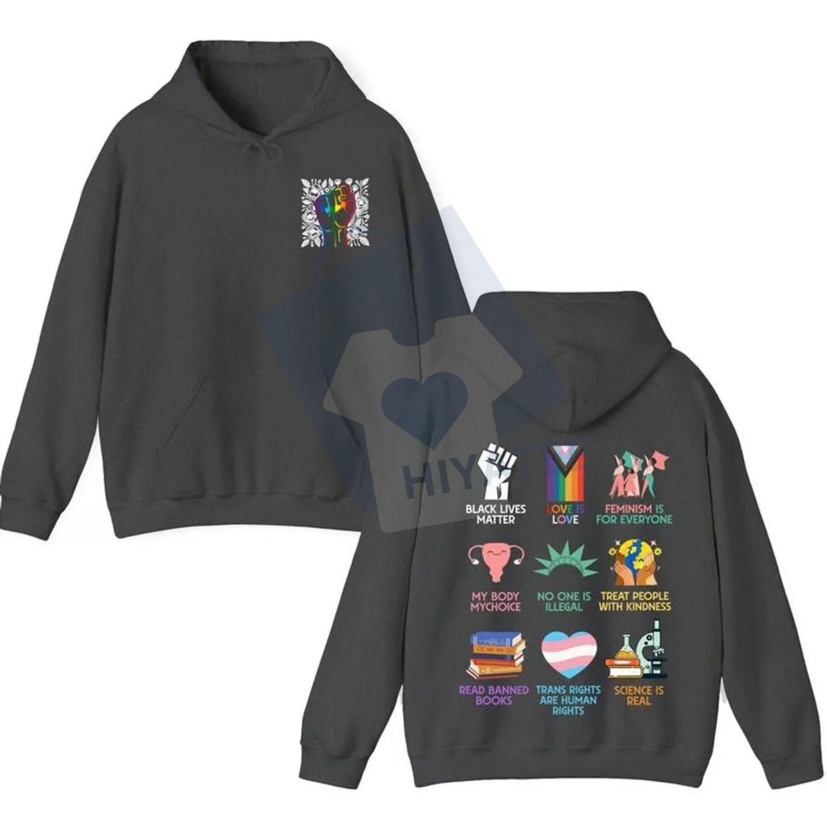 Human Rights "Love Is Love" 2-Sided Hoodie – Pride Month Unisex Pullover, Equality Slogan Gift for Him & Her