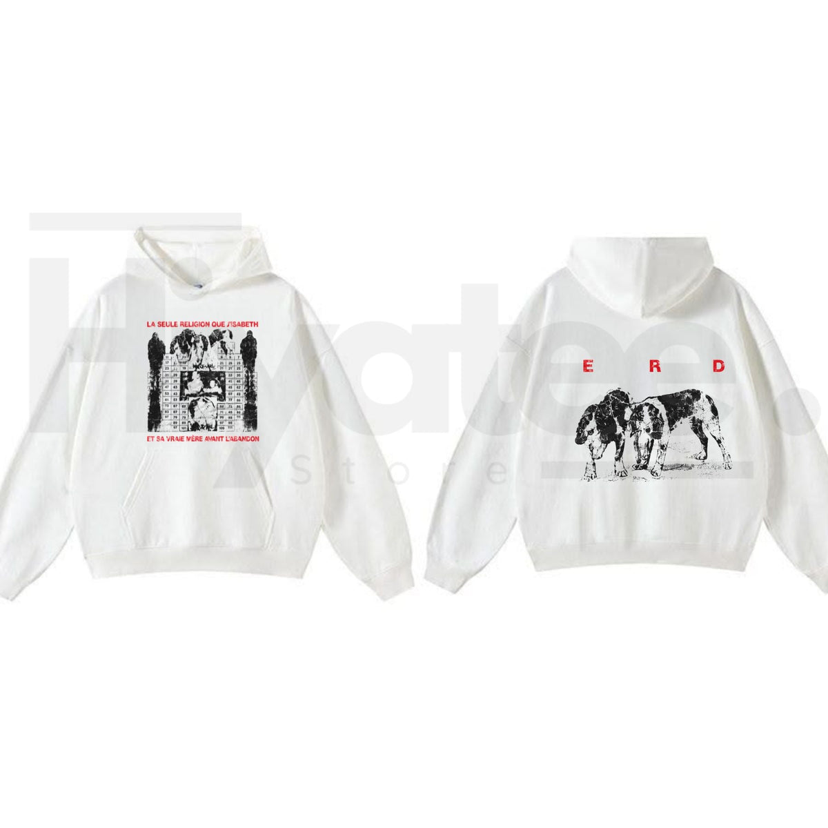 Vintage Punk Graphic & Text Hoodie – Distressed Avant-Garde Streetwear Pullover Sweatshirt