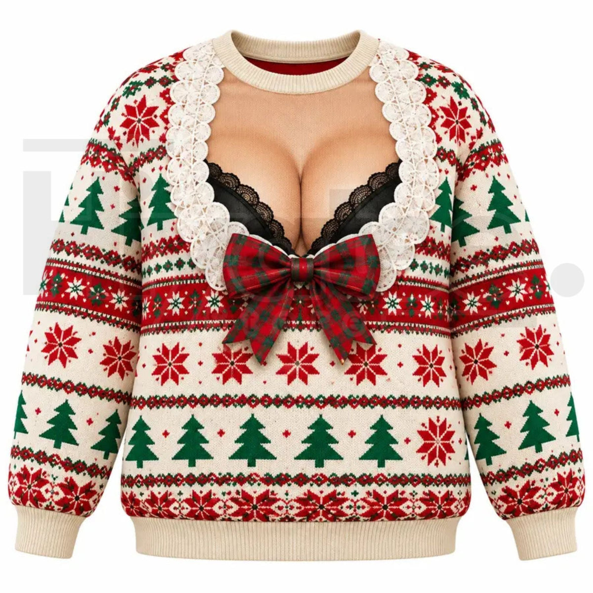 Funny 3D Print Fake Chest Ugly Christmas Sweater – Novelty Holiday Pullover