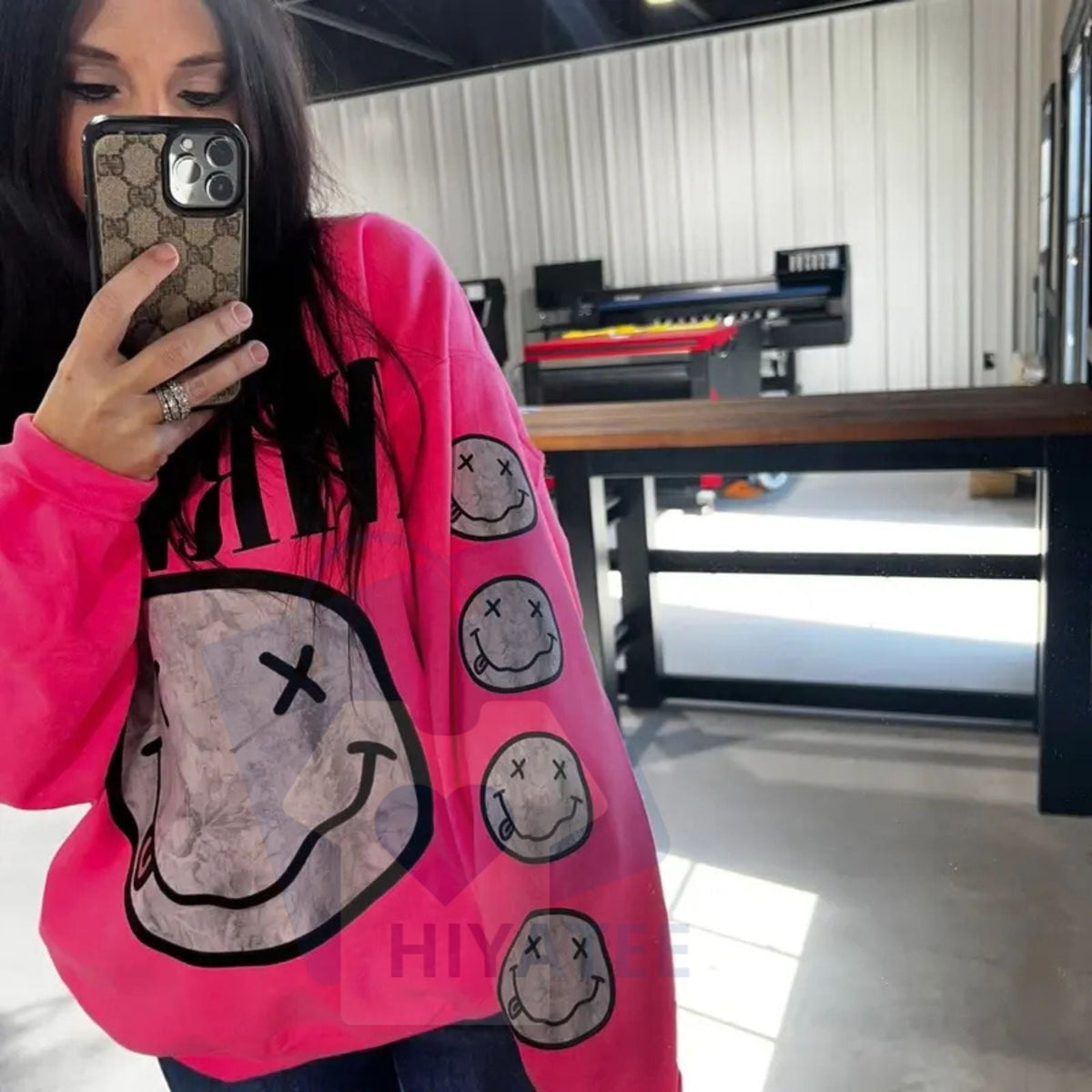 Camo Nirvana Sweatshirt with Sleeve Print: Grunge Band Logo Pullover, Unisex Camouflage Retro Rock Sweater, Music Fan Gift