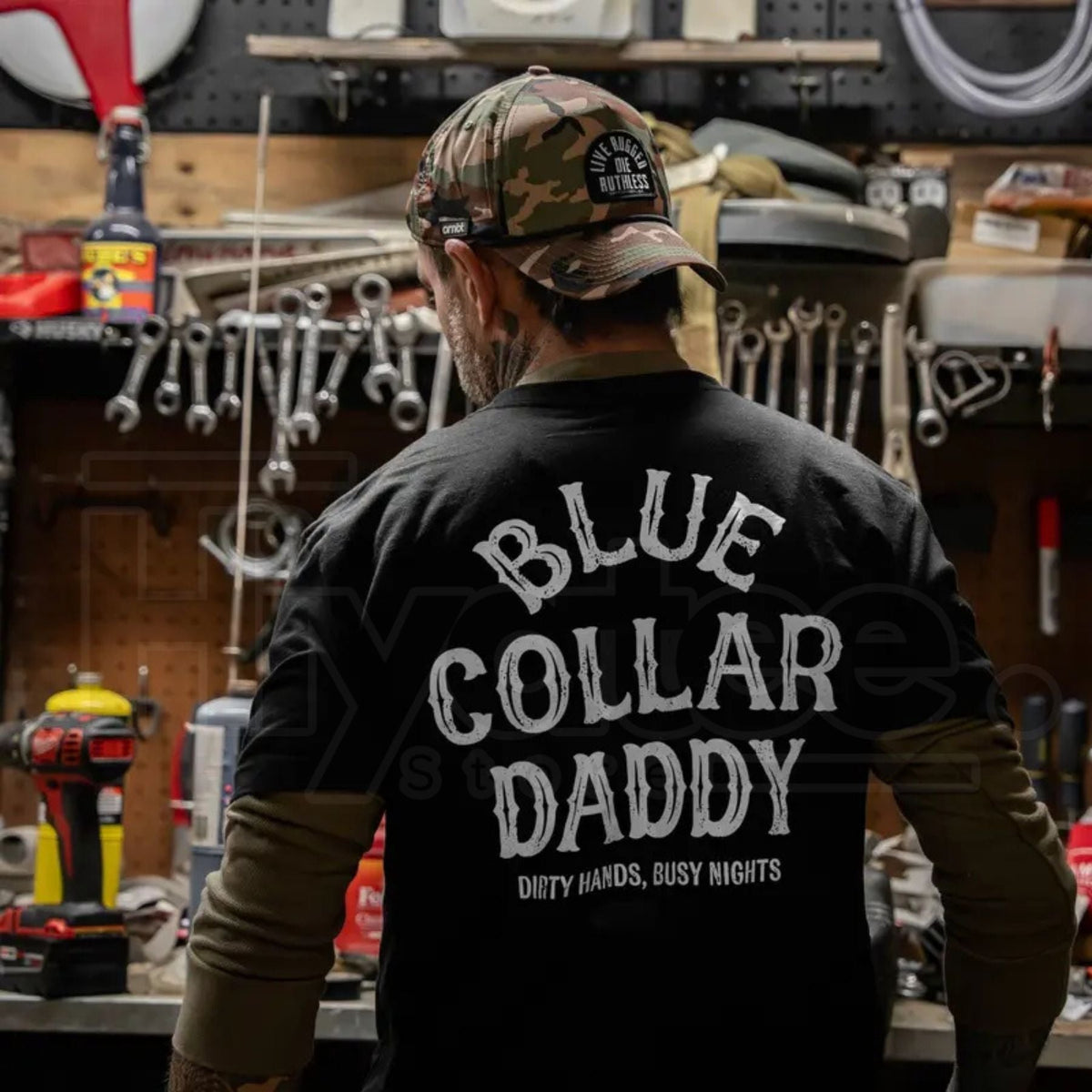 "Blue Collar Daddy" – Rugged American Worker Heritage Graphic Top