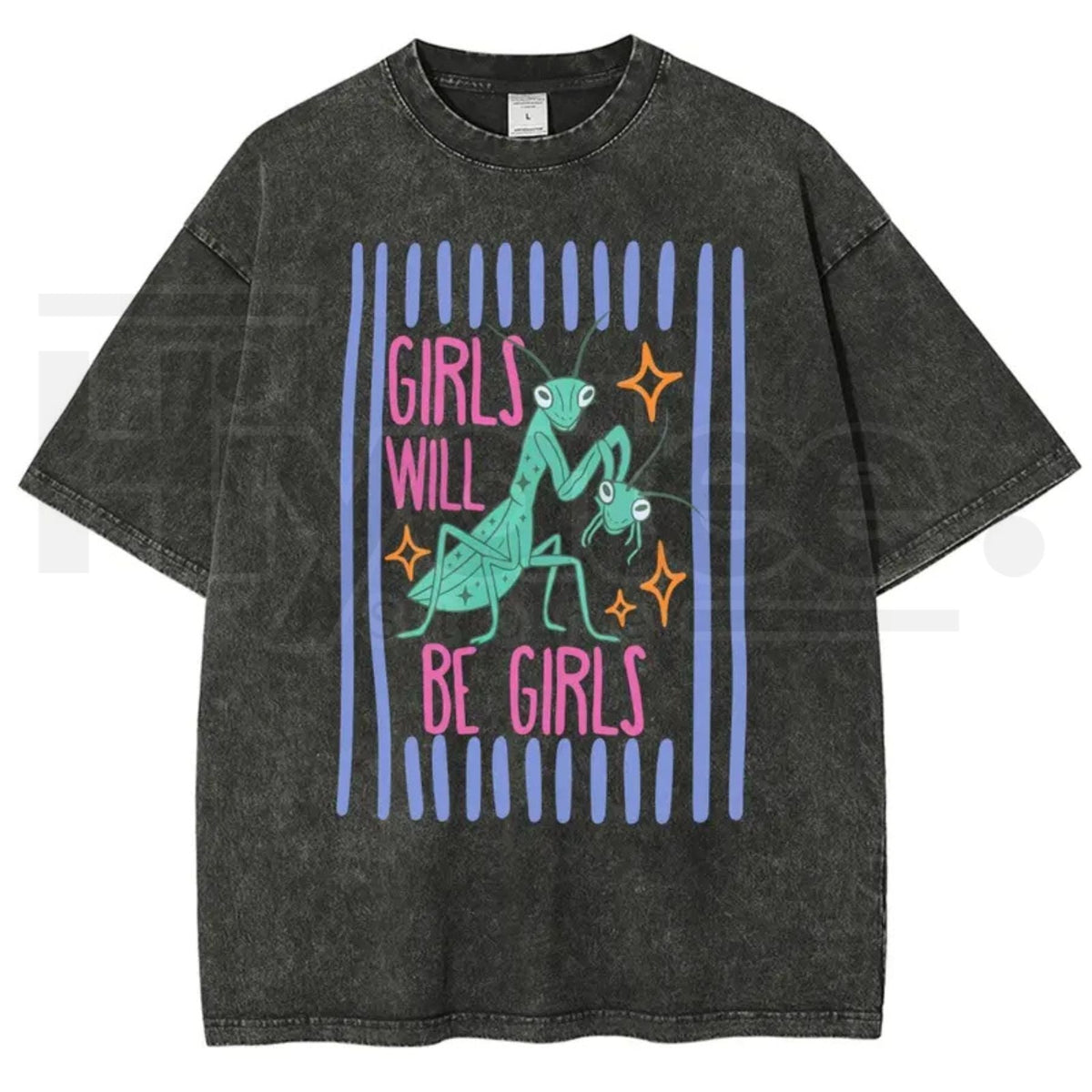 Girls Will Be Girls Mantis T-Shirt – Funny Bug Feminist Washed Graphic Tee