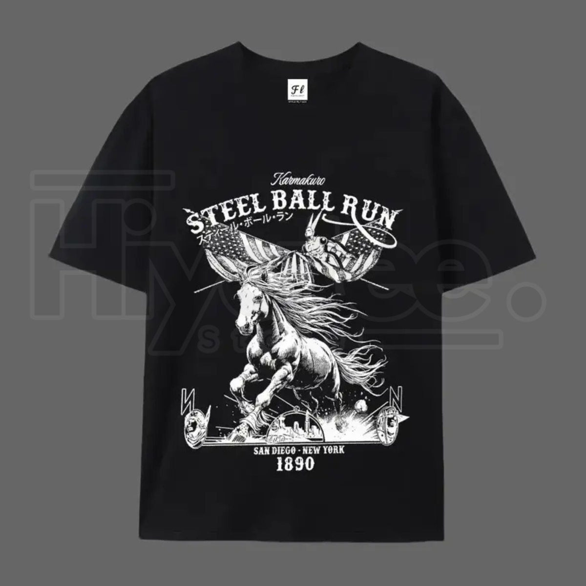 "Steel Ball Run" Horse Racing – SBR American Flag Graphic Top