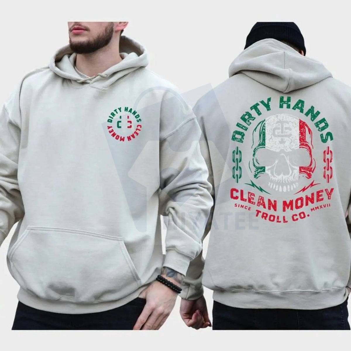 "Dirty Hand Clean Money" Mexican Flag Skull 2-Sided Hoodie