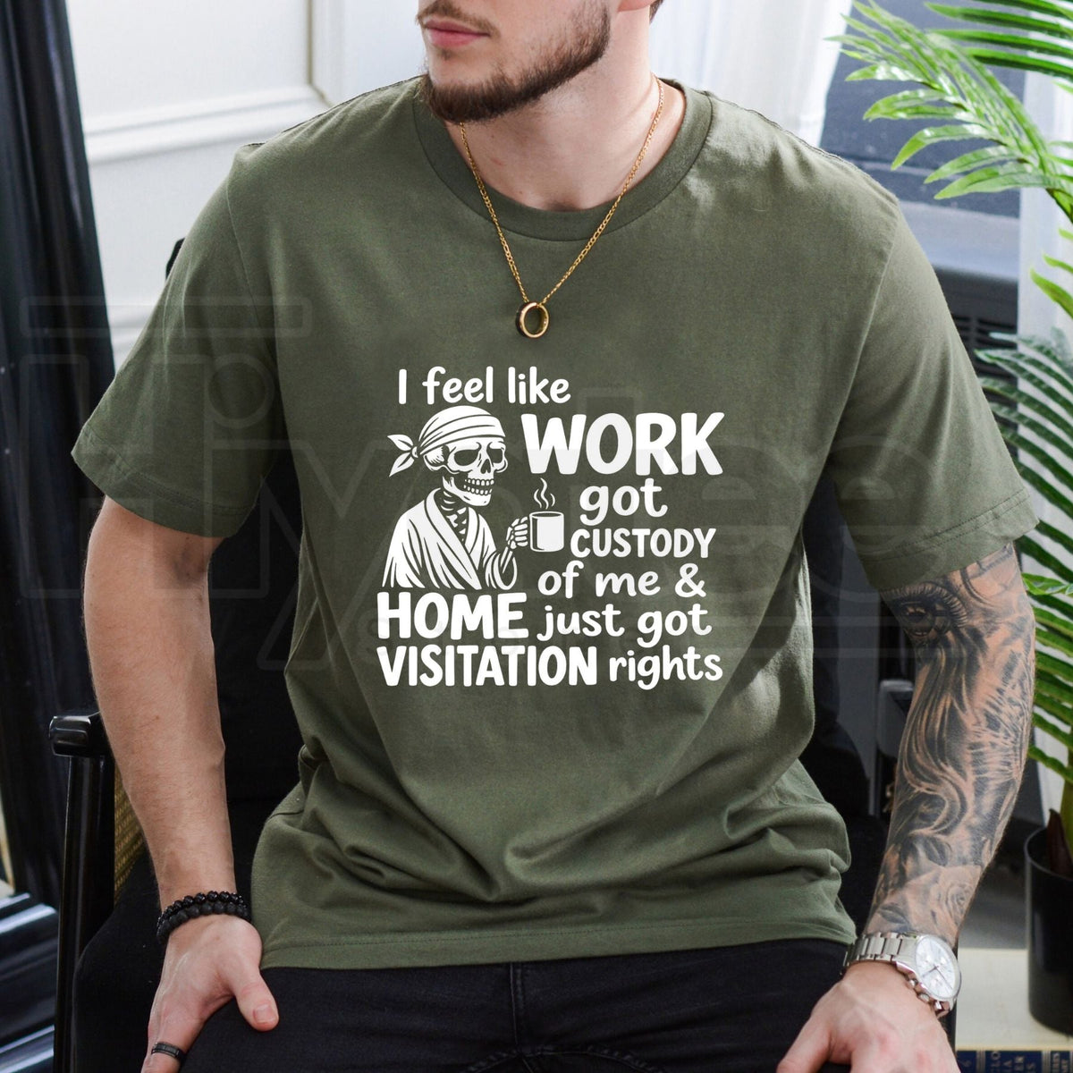 Funny Work Life Skeleton Coffee T-Shirt – Sarcastic Workplace Humor Graphic Tee