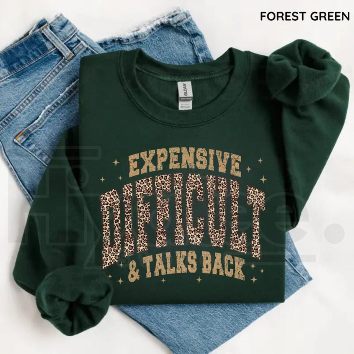 Gildan Leopard Expensive Difficult And Talks Back Sweatshirt – Funny Sarcastic Mama Crewneck, Trendy Gift for Women