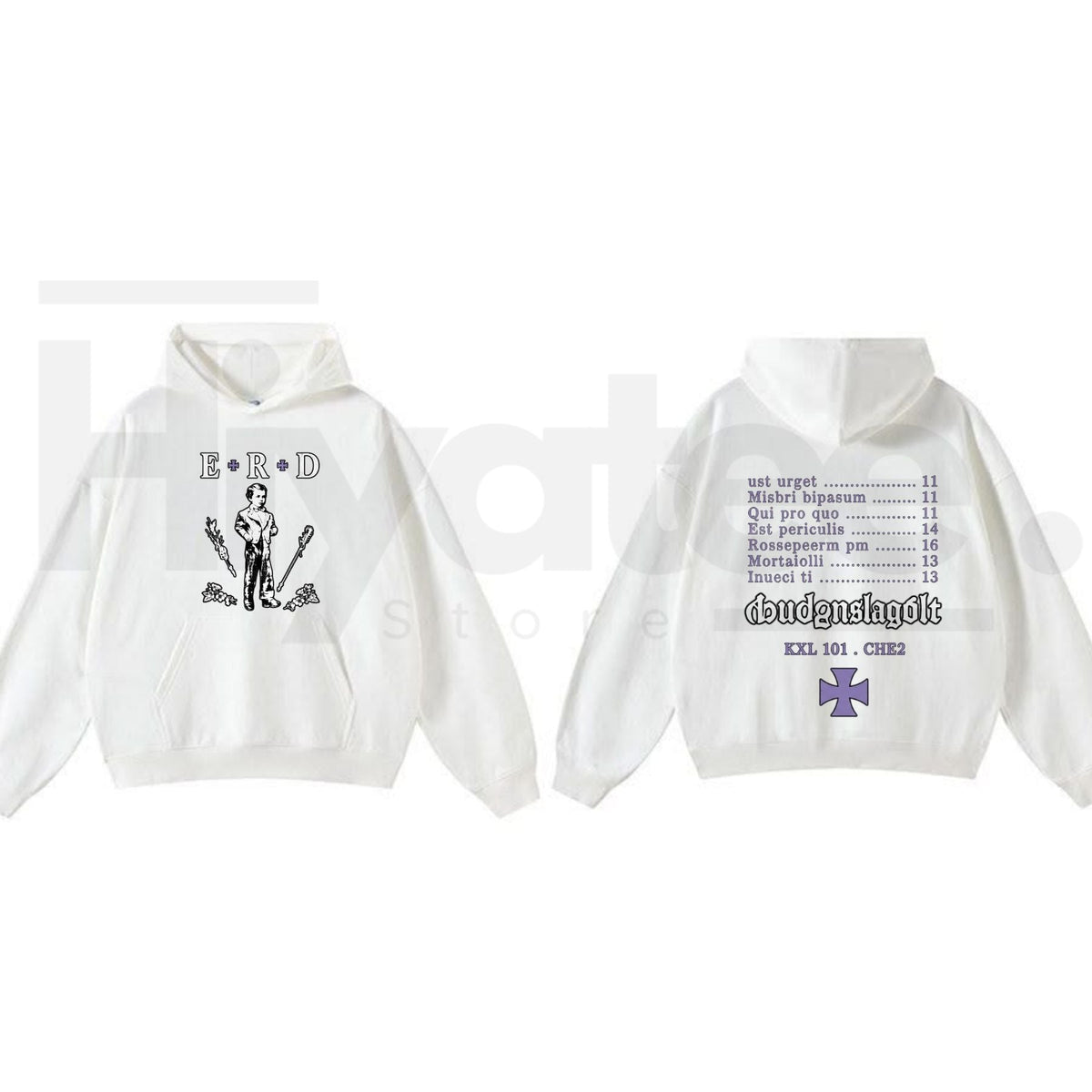 Vintage Punk Graphic & Text Hoodie – Distressed Avant-Garde Streetwear Pullover Sweatshirt