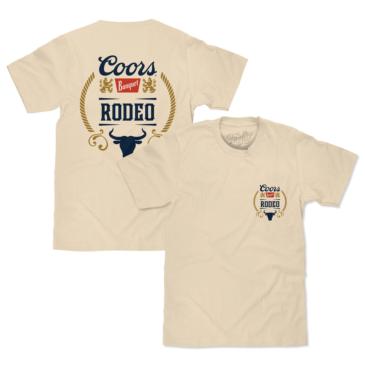 Coors Banquet Rodeo Bull Beer Front and Back T-Shirt - Cream