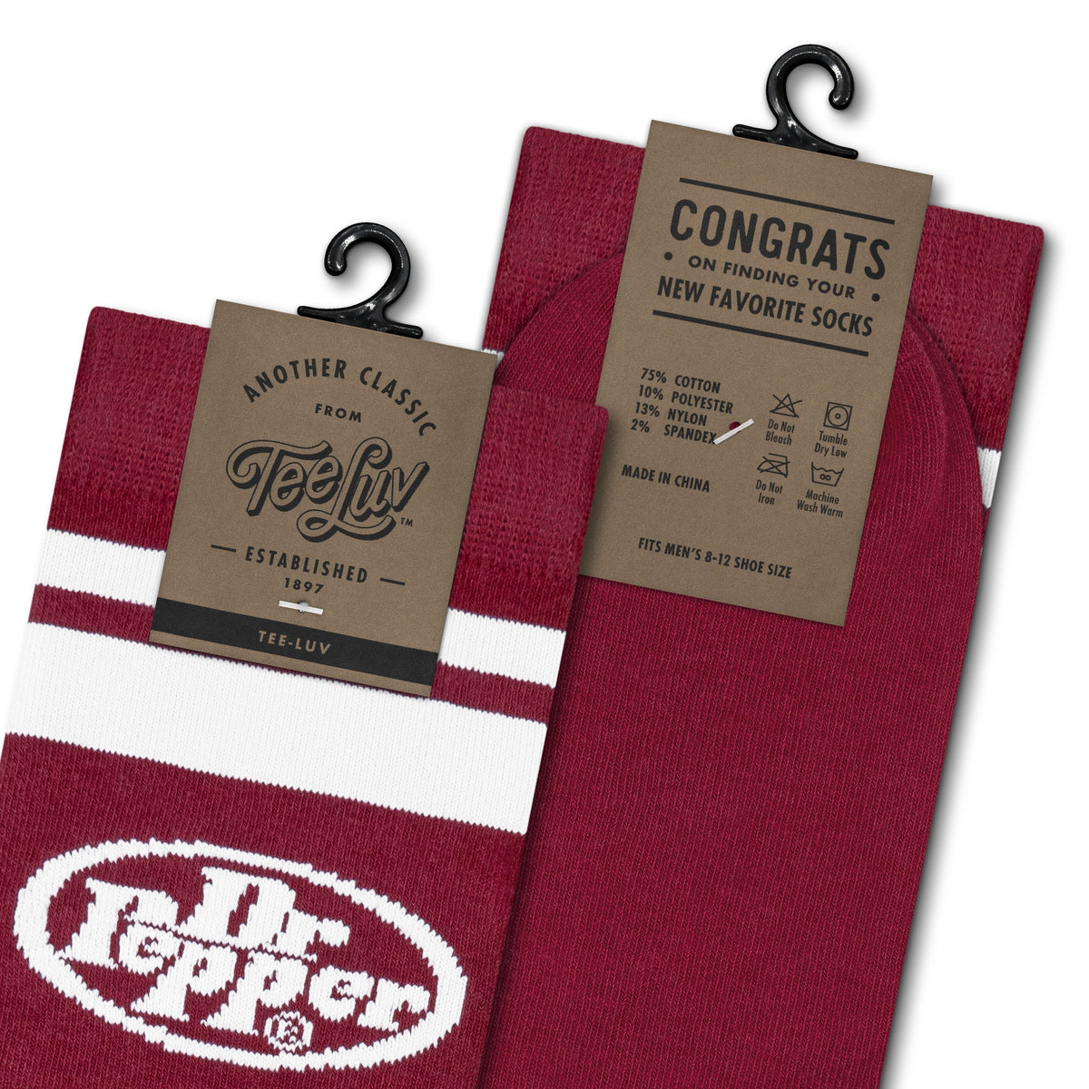 Dr Pepper Soda Logo Crew Socks - Burgundy/White