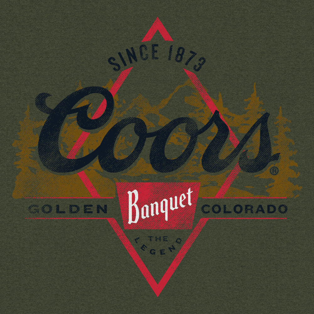 Coors Banquet The Legend Left Chest Front and Back Print T-Shirt - Military Green
