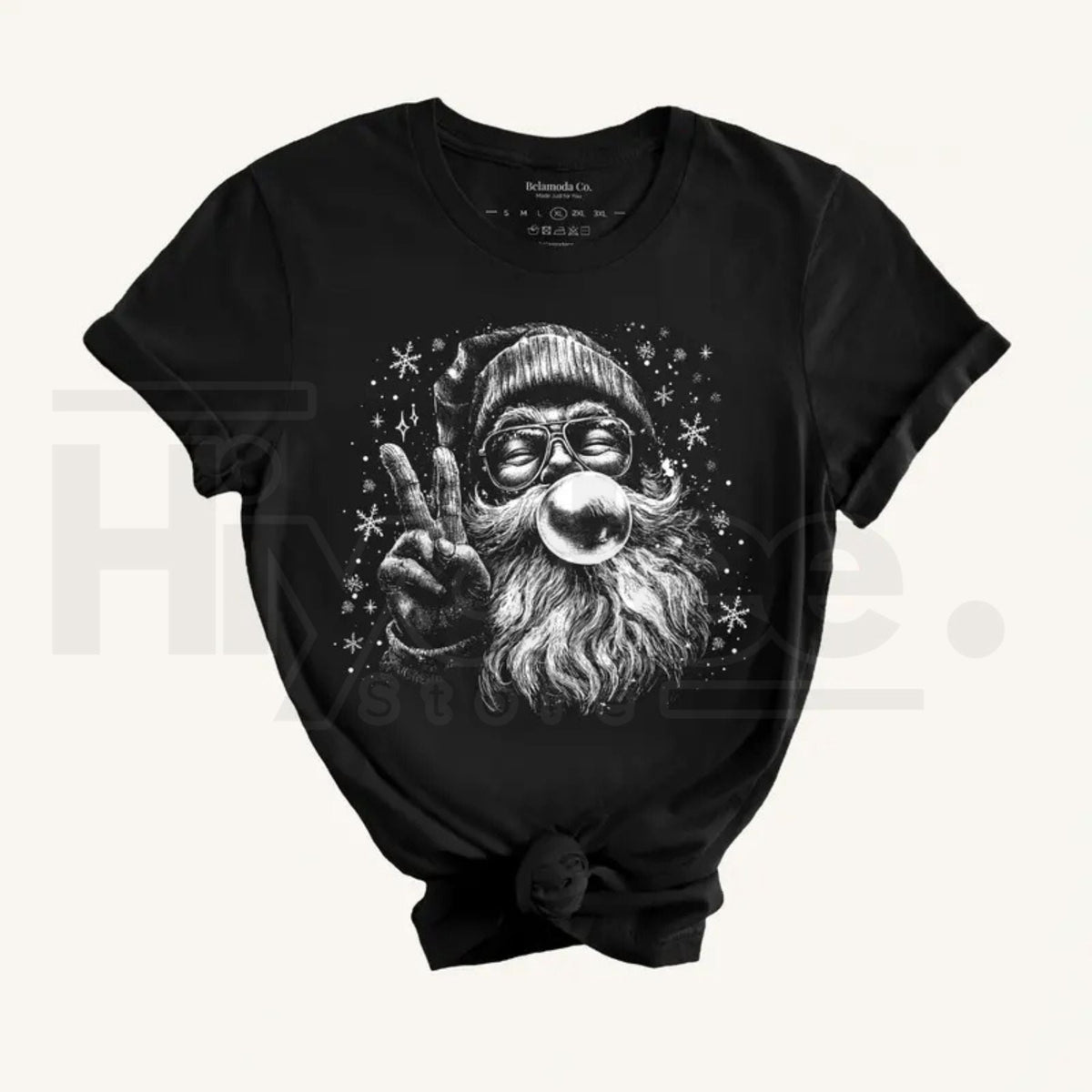 Vintage Bubble Gum Santa Black Graphic T-Shirt