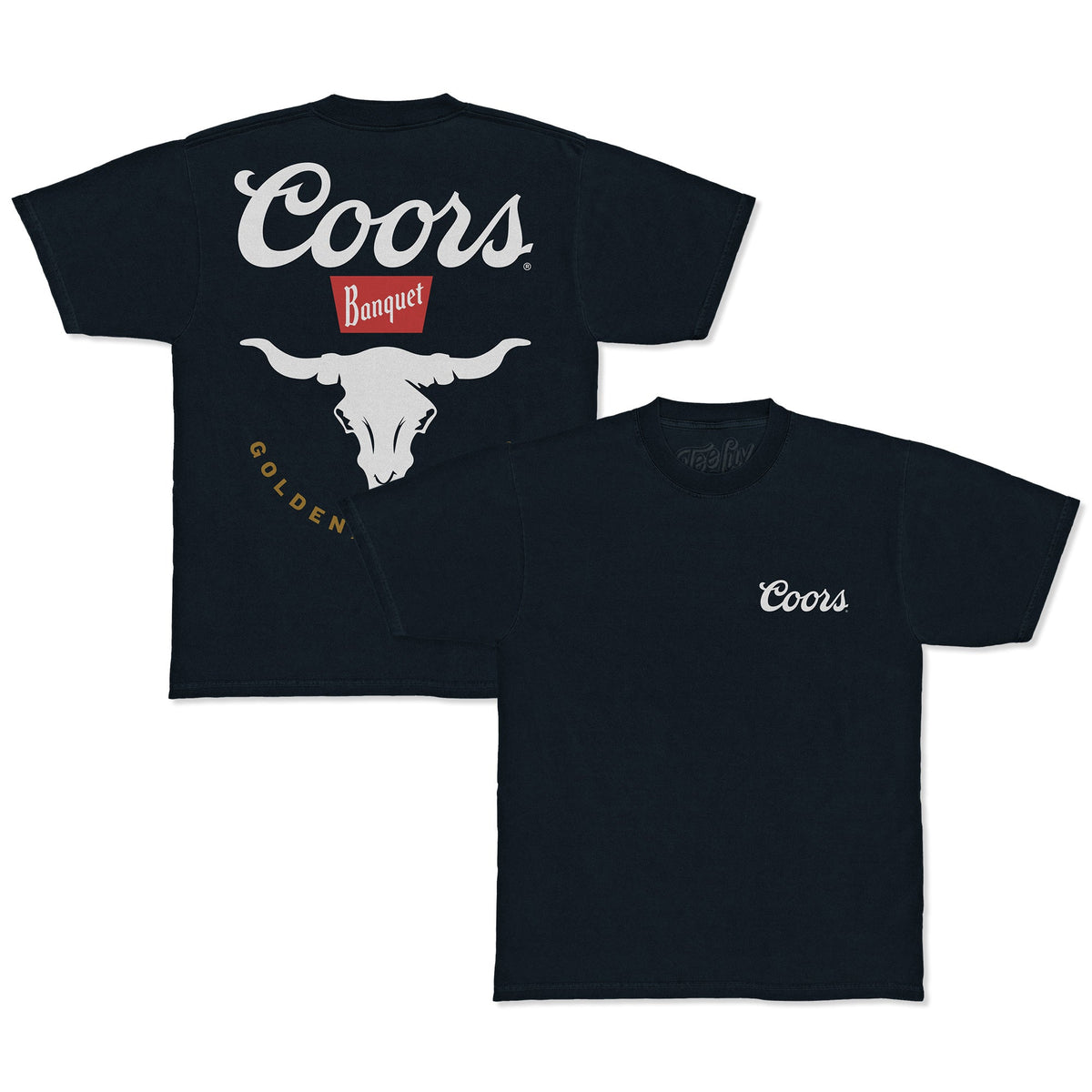 Coors Banquet Bull Skull Double Sided Heavyweight T-Shirt - Navy Blue