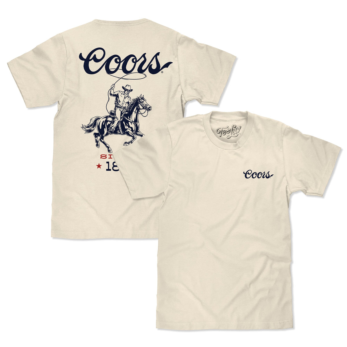 Made in the USA Coors Beer Double Sided Cowboy T-Shirt - Natural Beige