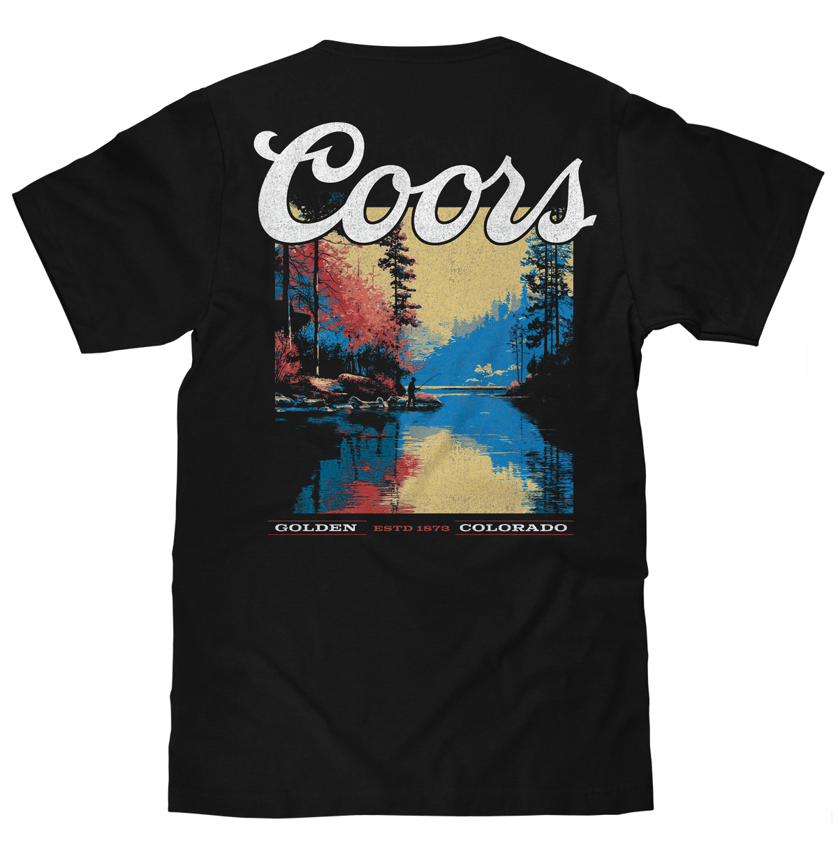 Tee Luv Coors Banquet Front and Back Beer Mountain Stream T-Shirt - Black