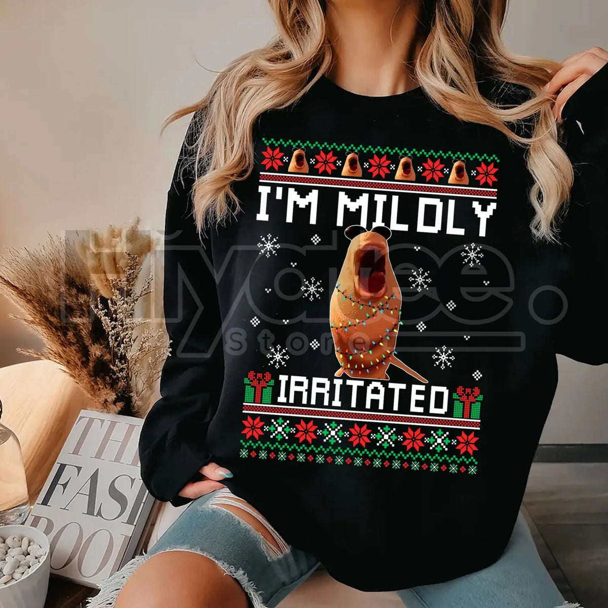 Mildly Irritated Sweatshirt: Funny Meme Ugly Christmas Sweater