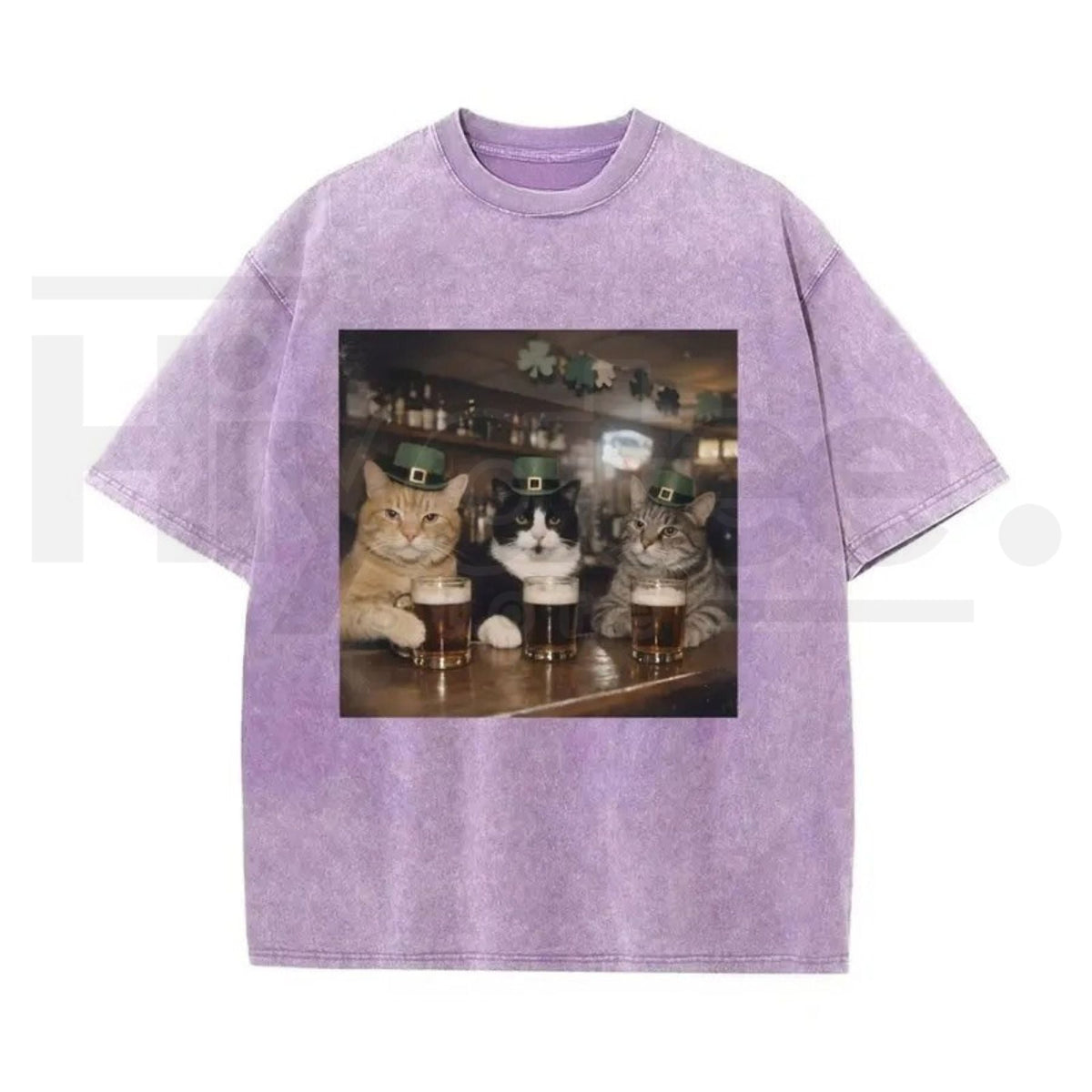 Unisex Cat Shamrock Vintage Washed T-Shirt – St. Patrick’s Day Graphic Tee