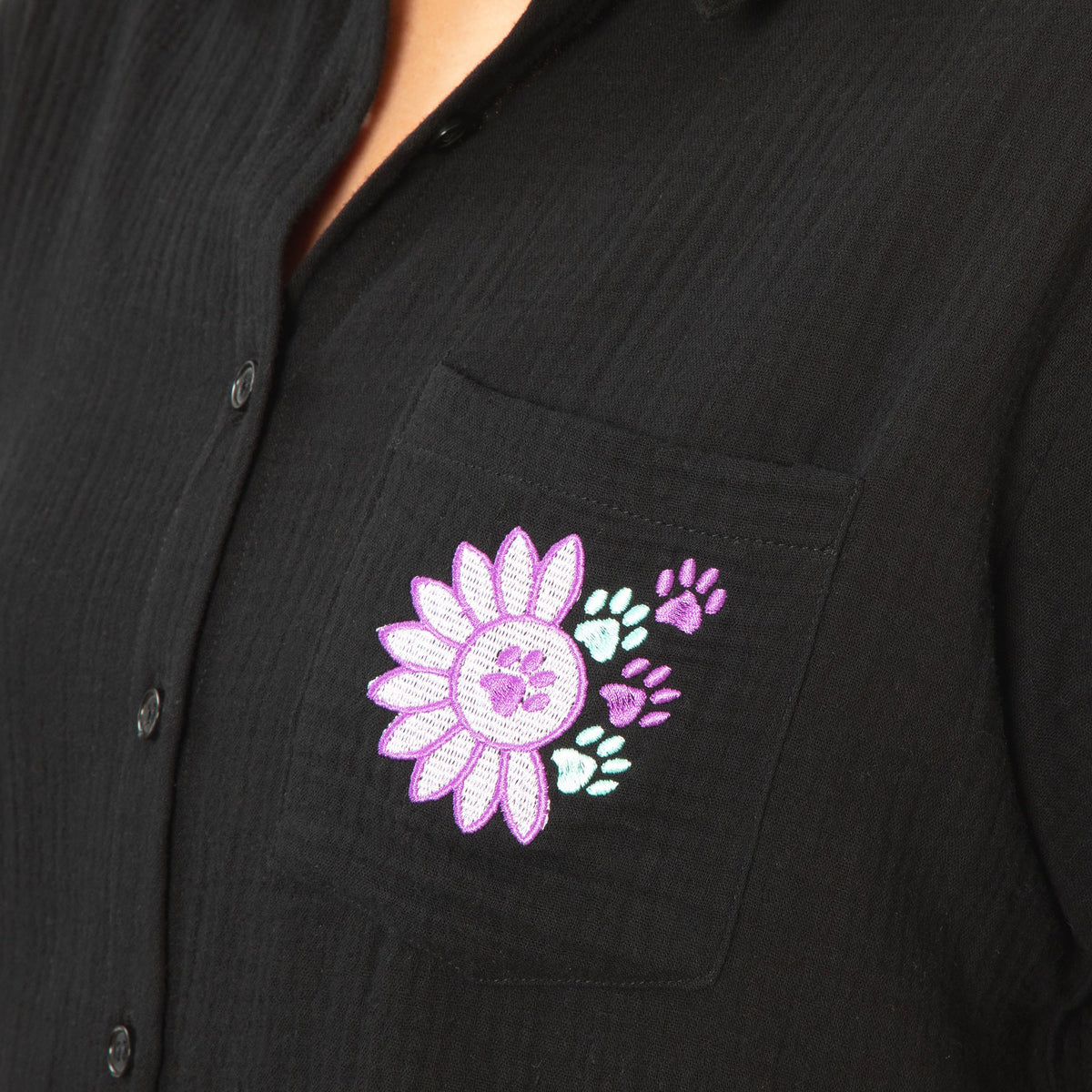 Paw Sunflower Embroidered Cotton Gauze Shirt