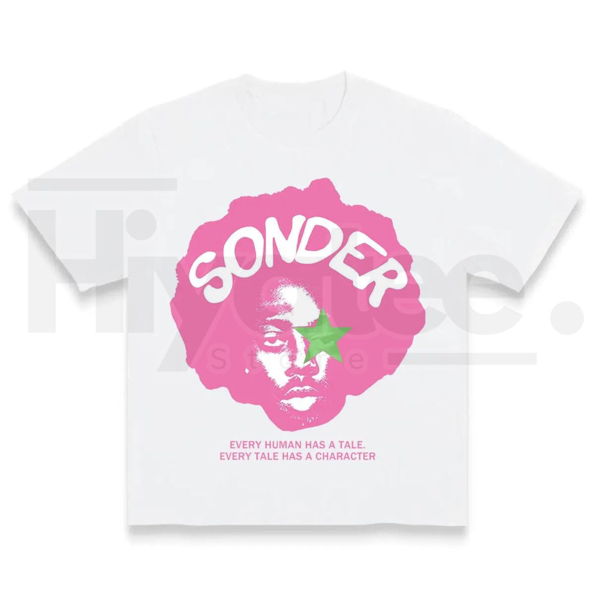 Bold Pink Sonder Lettering Rap Shirt – Geometric Print Streetwear Crewneck