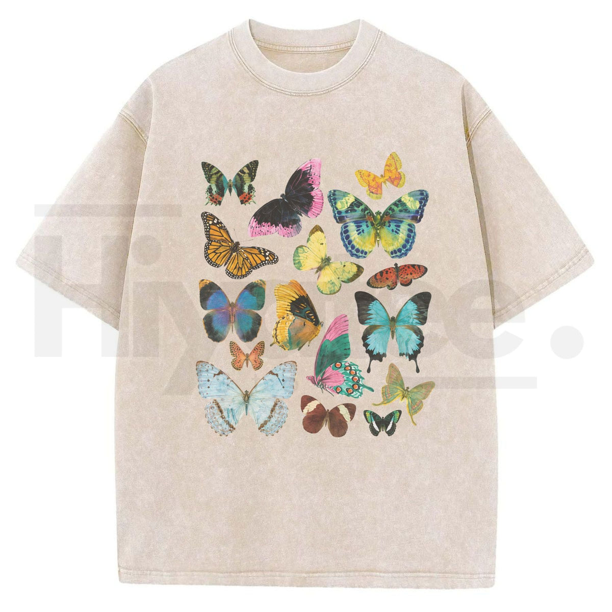 "FLUTTER" Vintage Wash Graphic Tee – Retro Y2K Butterfly Acid Washed Oversized Shirt
