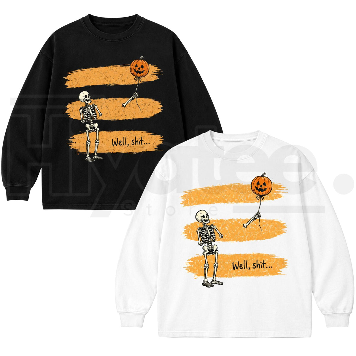 Gildan Funny Skeleton Lost Balloon Sweatshirt – Well Shit Halloween Dark Humor Gothic Crewneck, Sarcastic Fall Gift for Women