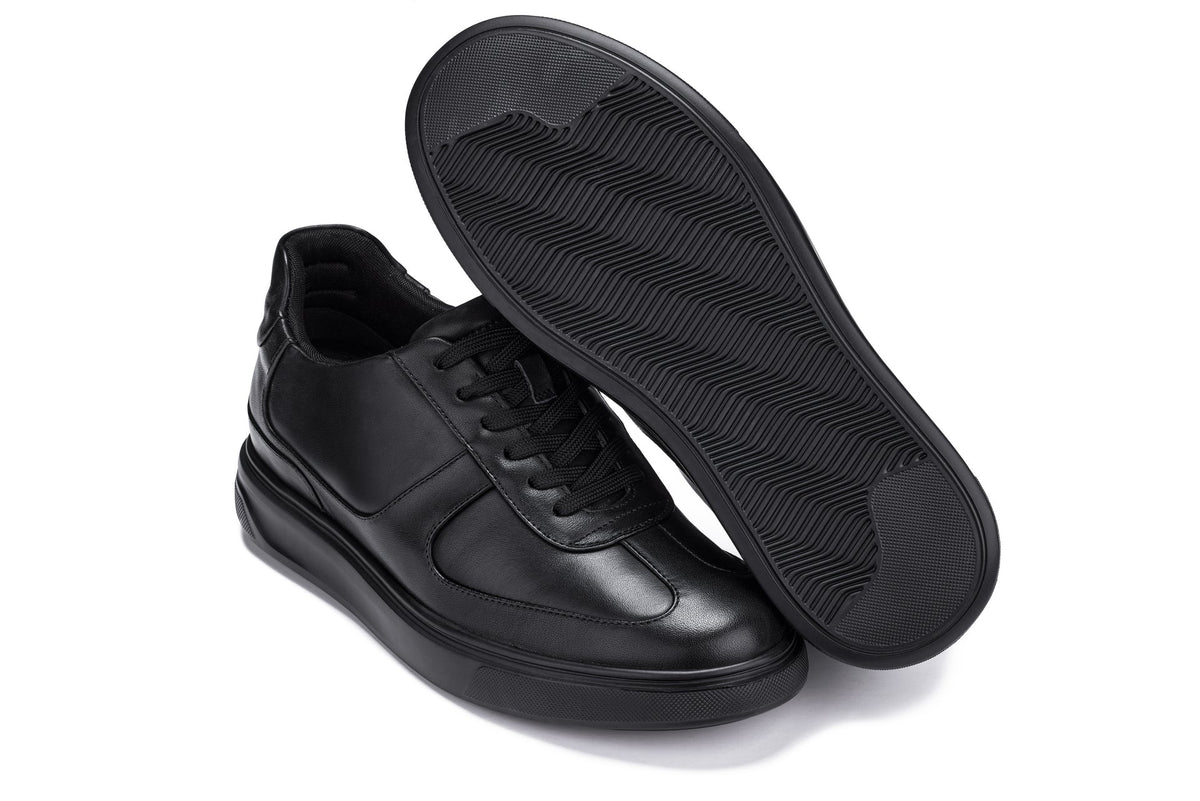 CALTO - J2200 - 2.6 Inches Taller (Black/Black Sole) - Lightweight Nappa Sneakers