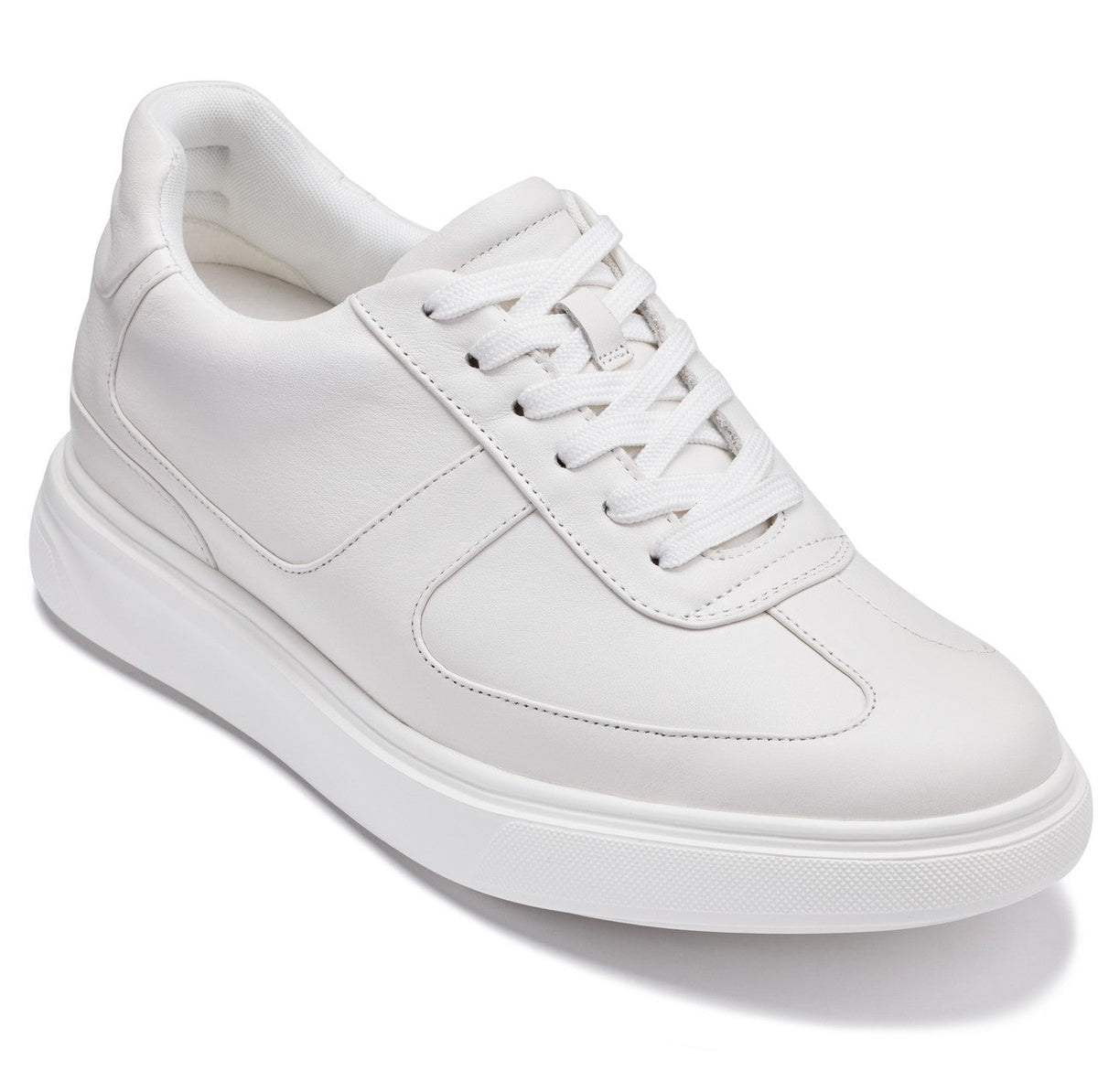 CALTO - J2201 - 2.6 Inches Taller (White/White Sole) - Lightweight Nappa Sneakers