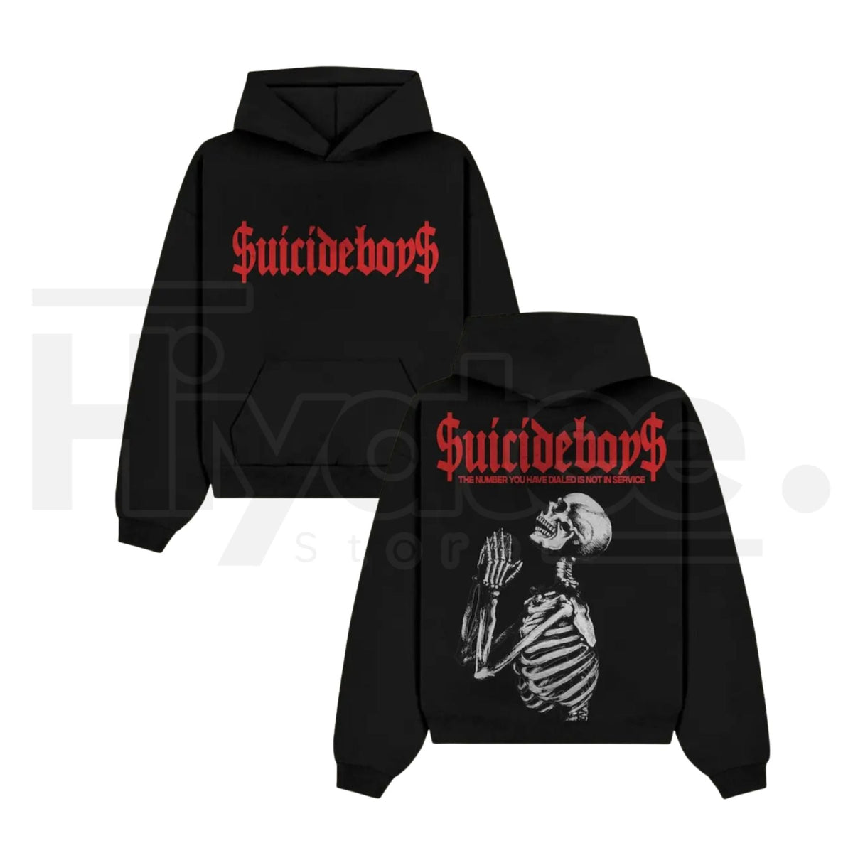 Men's Oversized Prayer Skulls Hoodie – Plush Fleece Deconstructed Streetwear Pullover, Double-Sided Print
