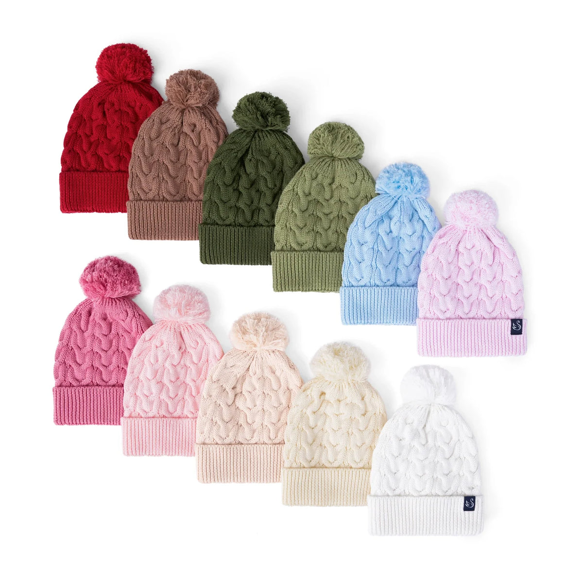 Cable Knit Pom Beanie in White