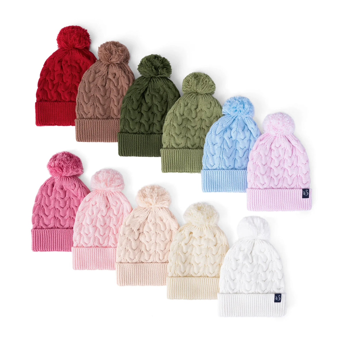 Cable Knit Pom Beanie in Beige