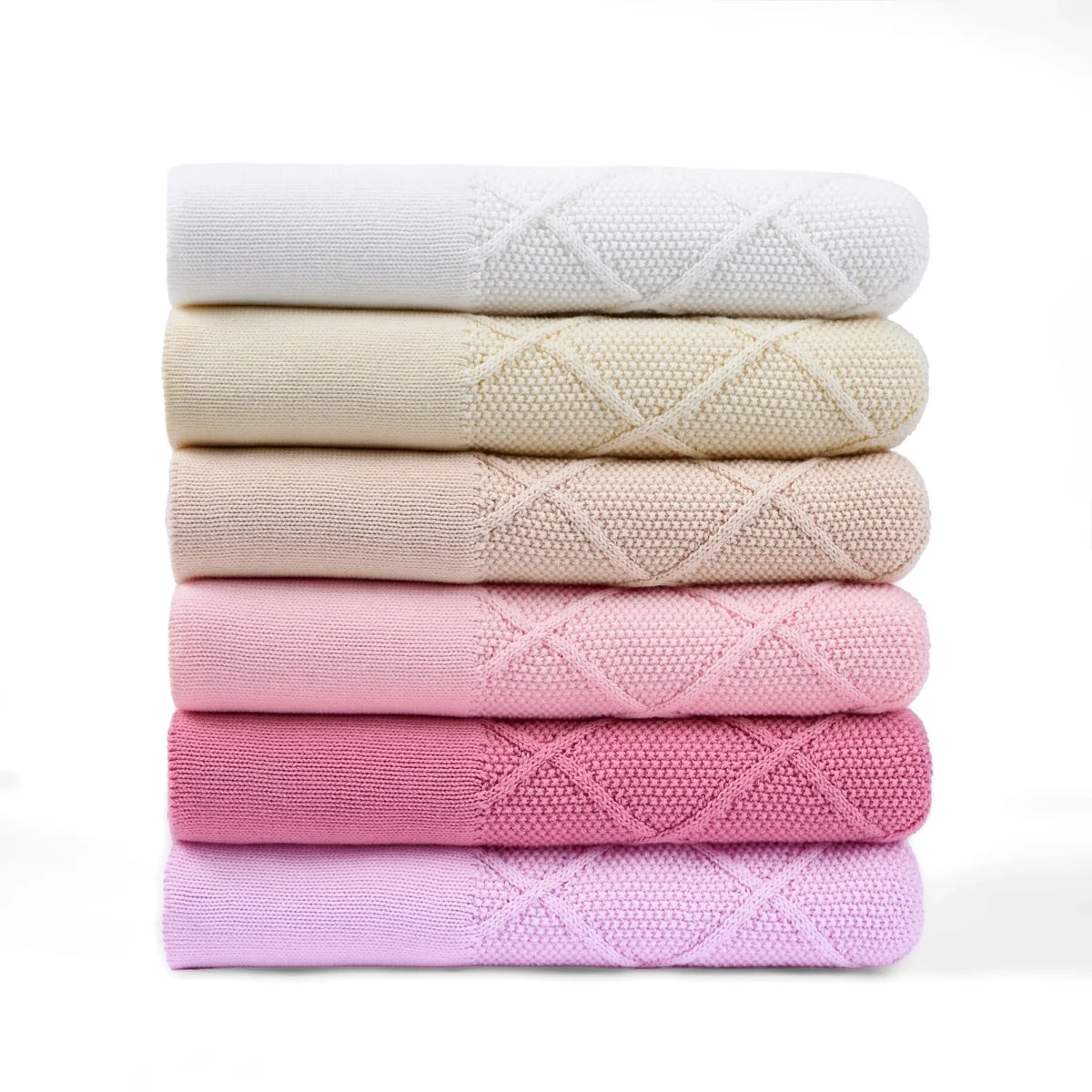 Diamond Stitch Baby Knit Blanket in White