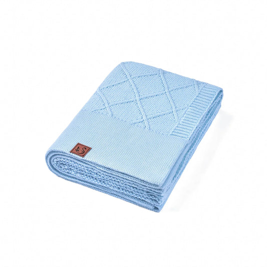 Diamond Stitch Baby Knit Blanket in Baby Blue