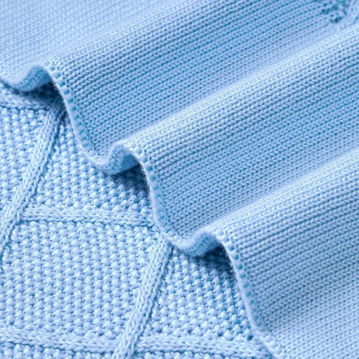 Diamond Stitch Baby Knit Blanket in Baby Blue