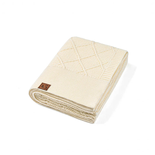 Diamond Stitch Baby Knit Blanket in Cream