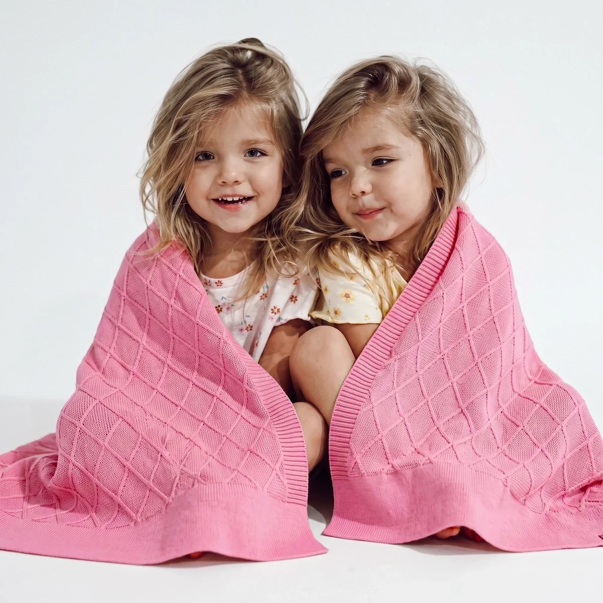 Diamond Stitch Baby Knit Blanket in Rose Pink