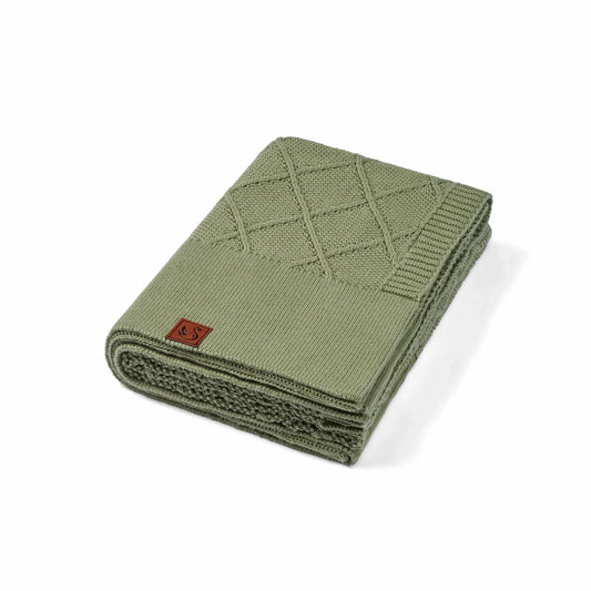 Diamond Stitch Baby Knit Blanket in Sage Green