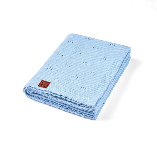 Pointelle Baby Knit Blanket in Baby Blue