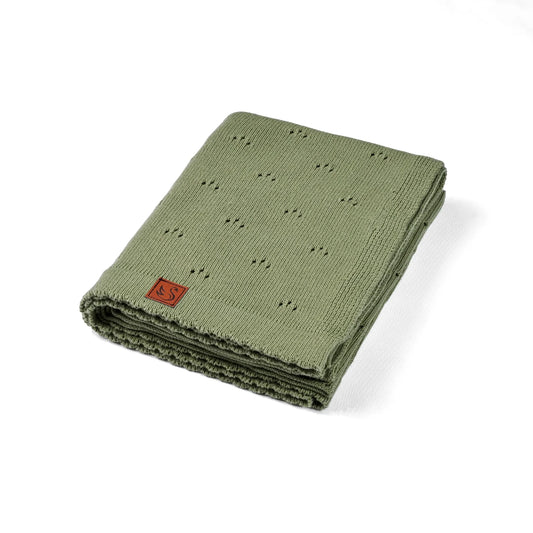 Pointelle Baby Knit Blanket in Sage Green