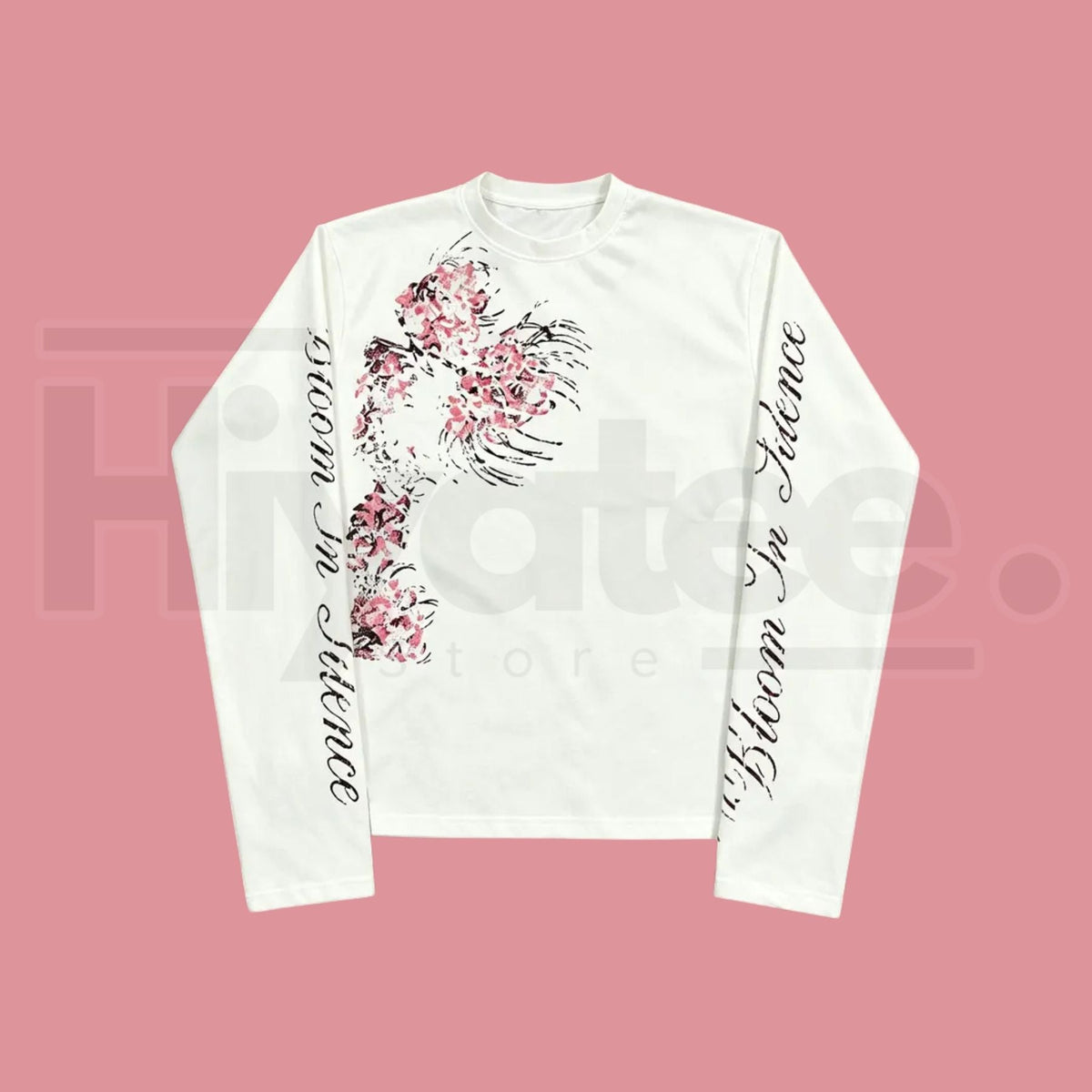 White Diagonal Floral Distressed Long Sleeve Tee – Vintage Cropped Slim Top