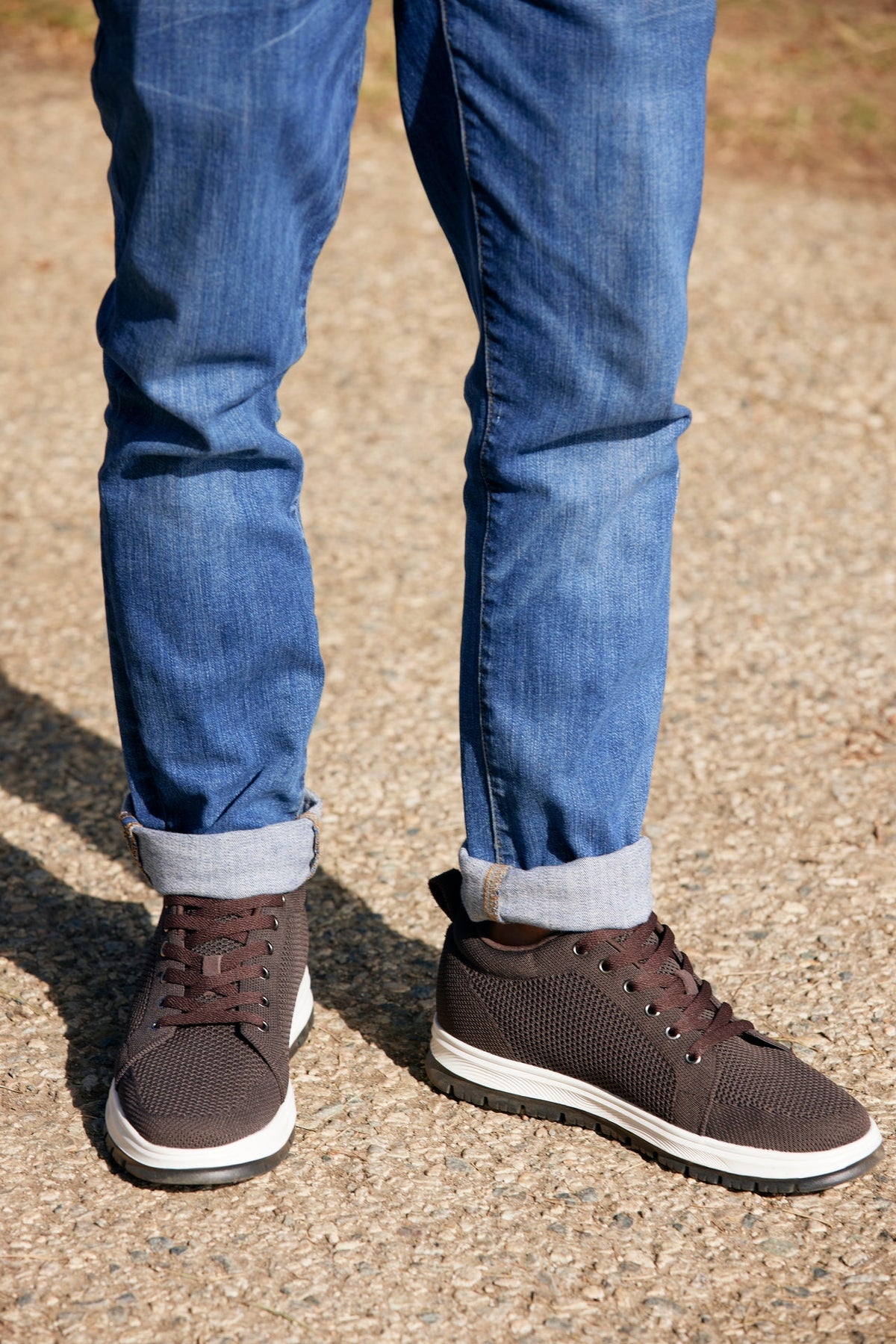 CALTO - X2325 - 2.4 Inches Taller (Dark Brown/White & Black Sole) - Lace Up Casual Sneaker - Lightweight