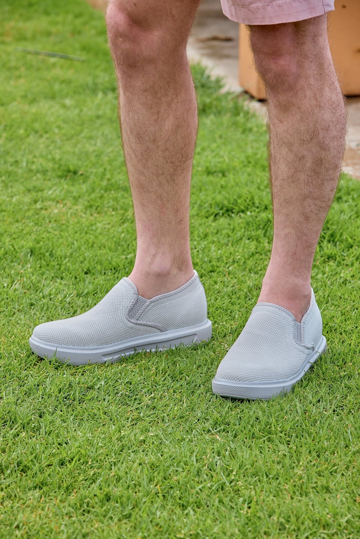 CALTO - X2782 - 2.8 Inches Taller (Super Light Grey/Grey Sole) - Lightweight Sneaker Loafers