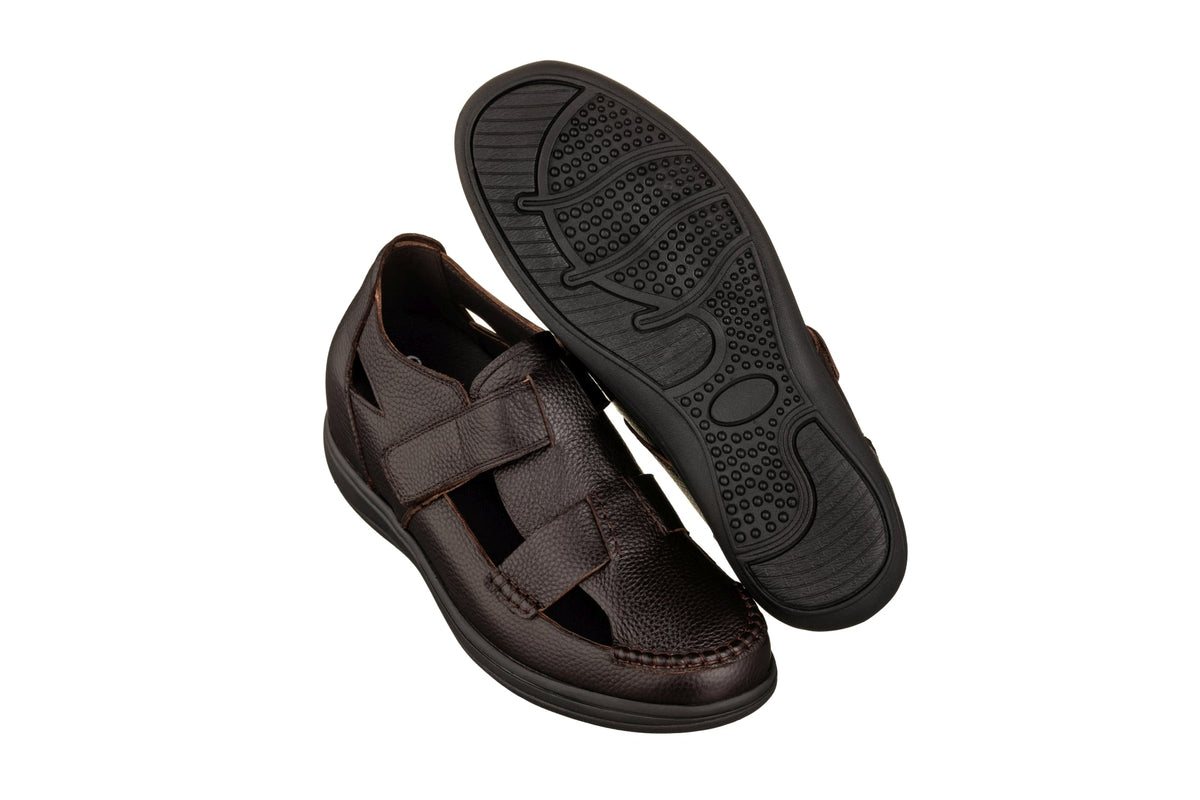 CALTO - K2662 - 3.2 Inches Taller (Dark Brown) - Casual Fisherman Sandal