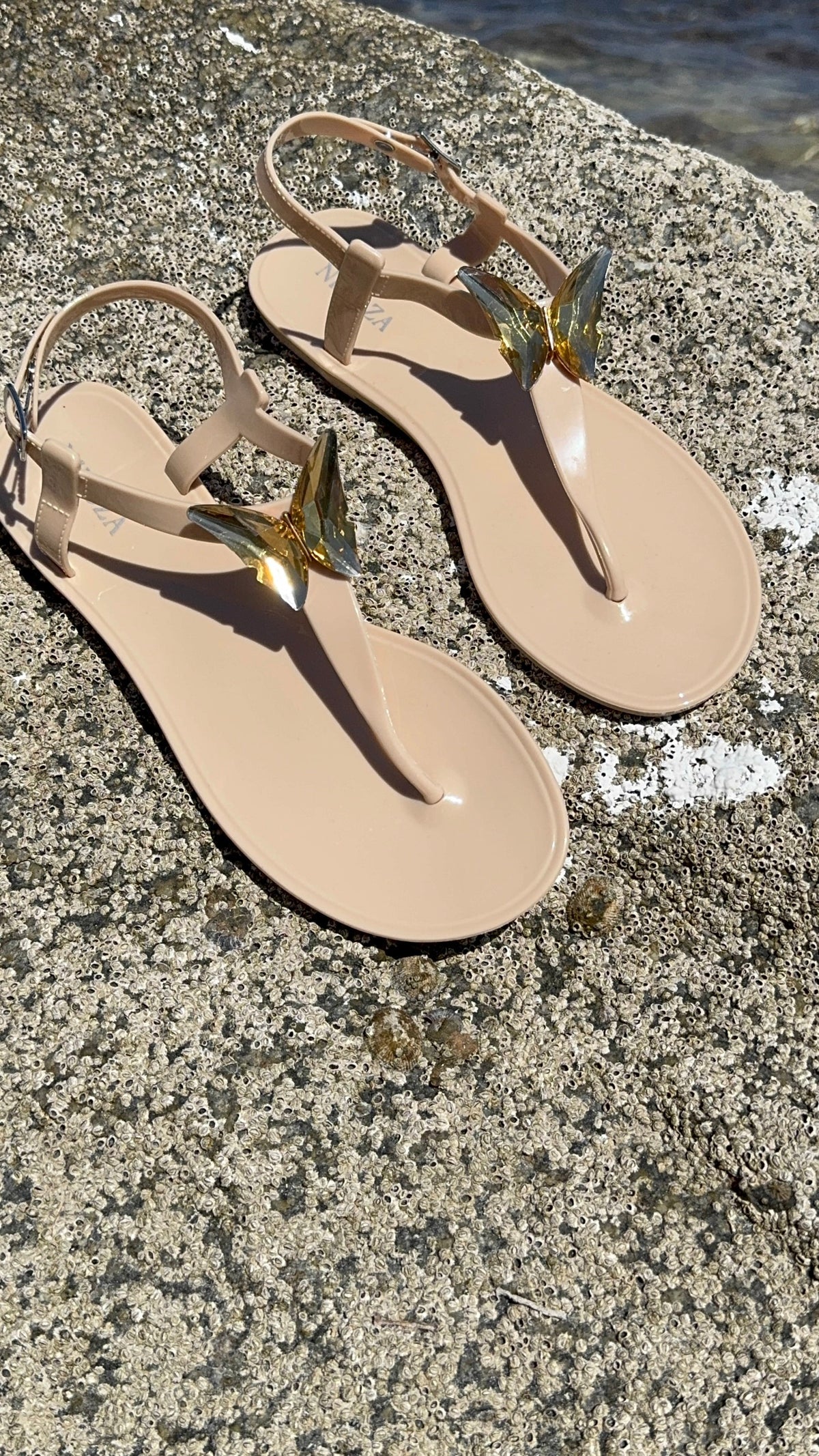 ALIANA Gel Beach Sandals — Crystal Butterfly Strap | Jelly Sandals for Women