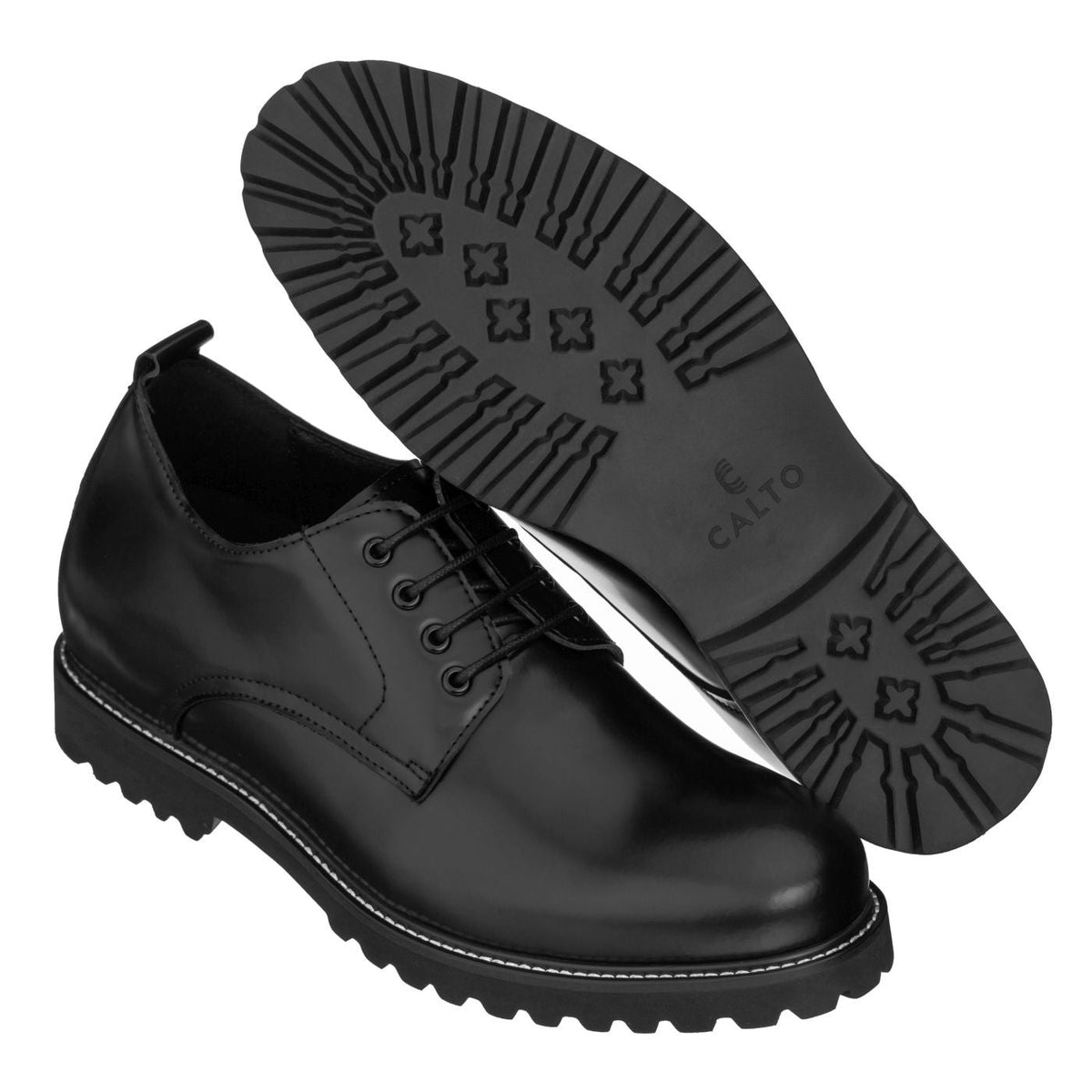 CALTO S9118 - 3" Taller Black Leather Elevator Work Shoes